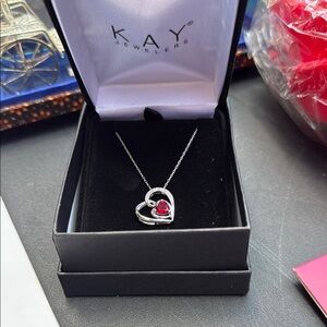 Kay Jewelers Silver and Red Heart Necklace